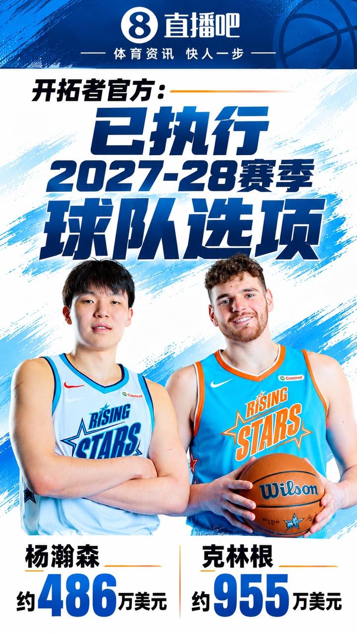 486万&955万~开拓者官方：已执行杨瀚森&克林根27-28赛季球队选项